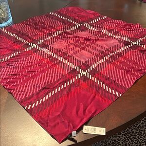 Talbots NWT Vibrant Red Pink Cream Plaid Striped Scarf 31 inch square